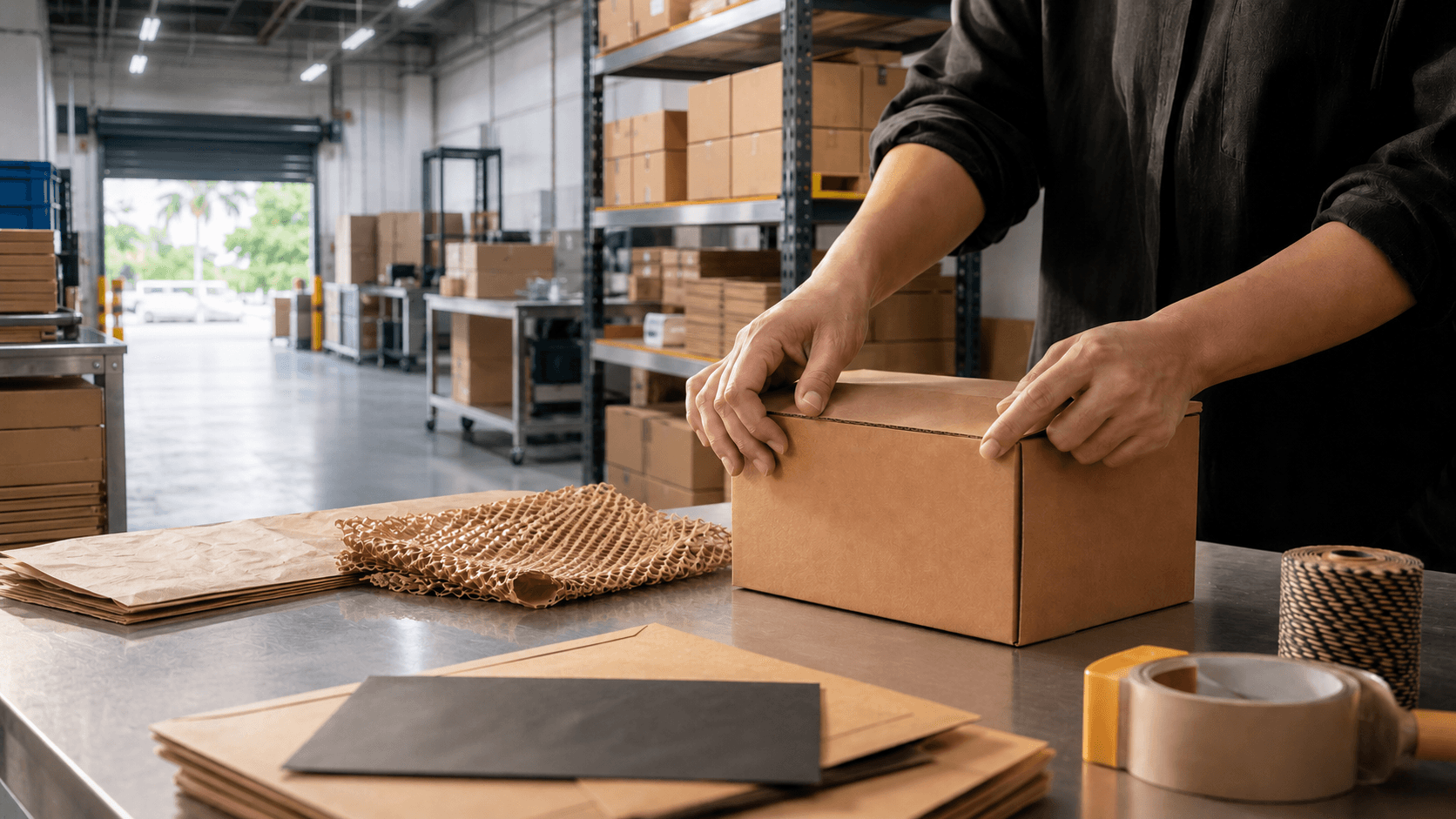 Parcel preparation in a professional logistics workspace in Singapore.